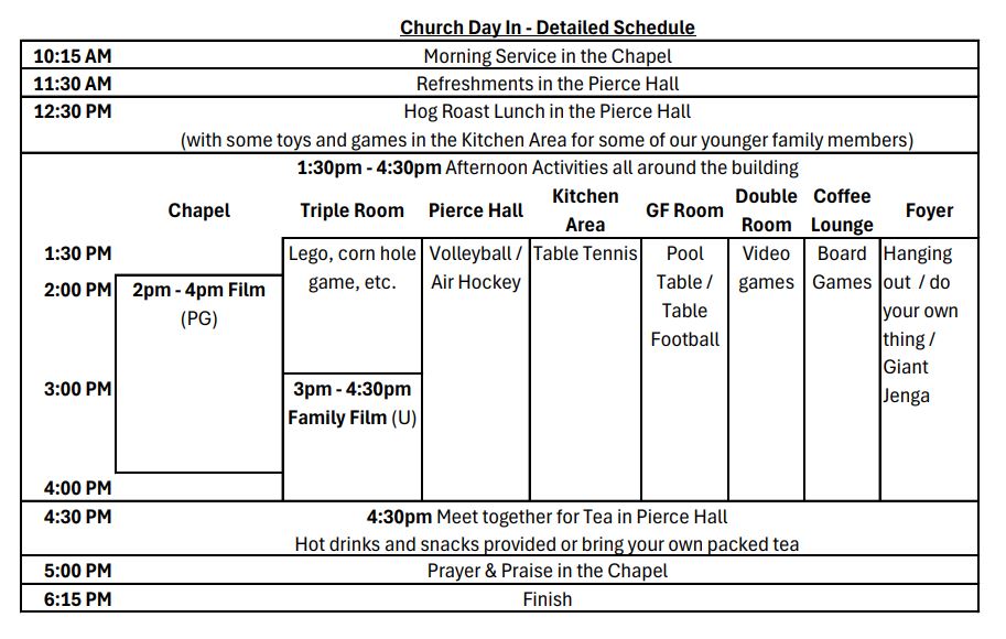 Church Day In - Detailed Schedule Image
